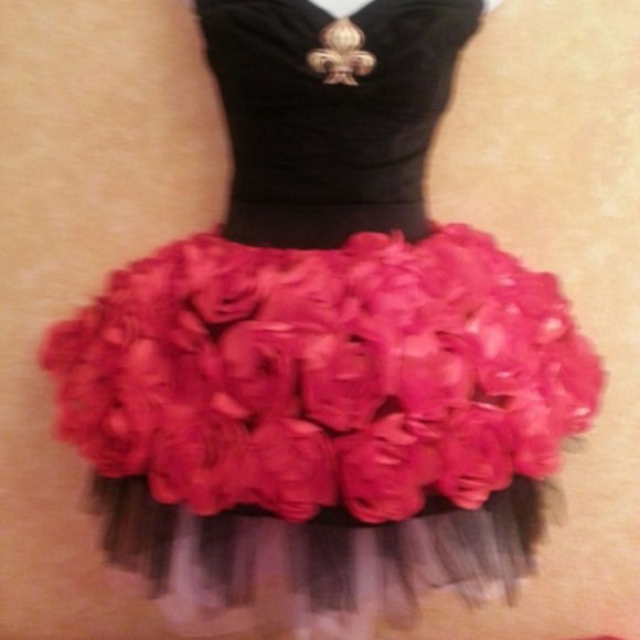 Red & Black Corset 3D Rosette Tutu Mini Dress - Picture 2 of 6